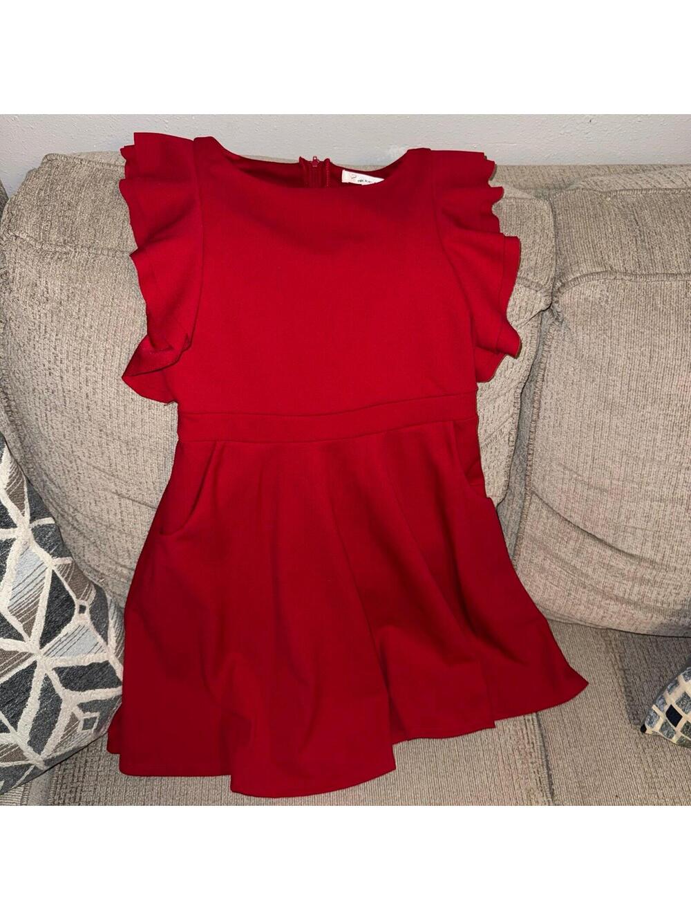 Love, Nickie Lew dress, red Ruffle-Sleeve Fit & flare dress